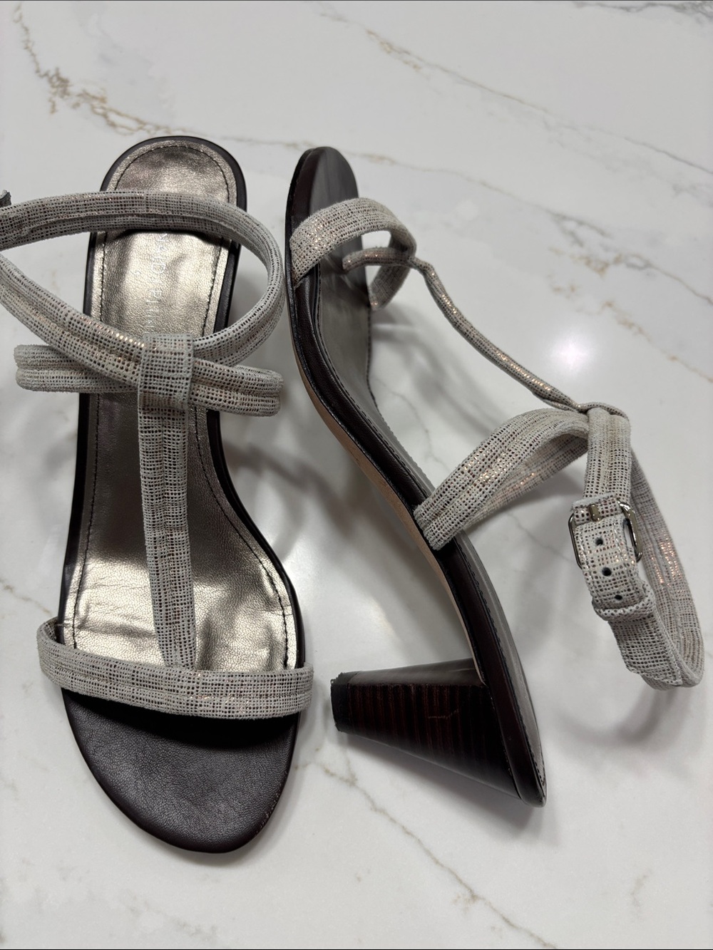 Donald J. Pliner Silver Textured Strappy Mid-Heel Sandals